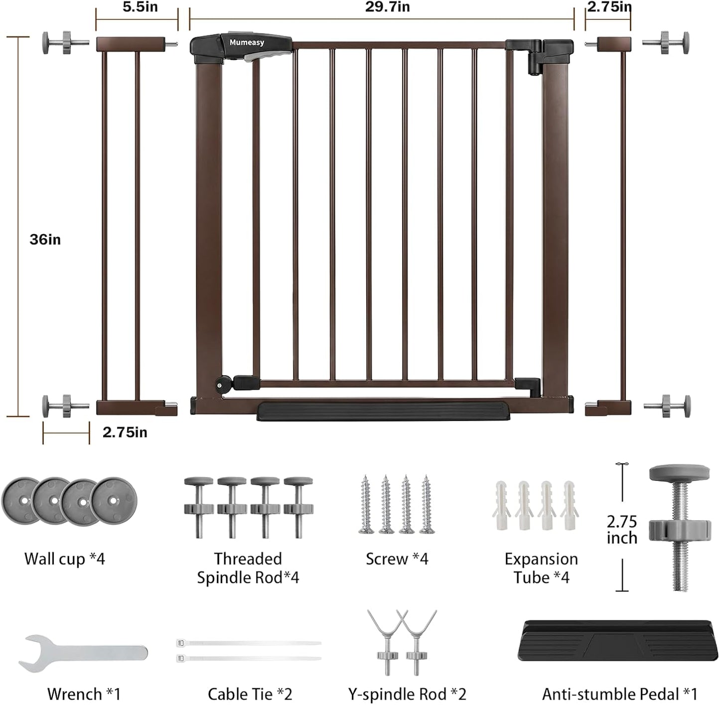 Mumeasy 36" High Extra Tall Dog Gate, 29.6"-40.5" Wide Pressure Mounted Tall Baby Gate for Dog, Auto Close Pet Gate with Door for Stairs,Doorways,House,Black
