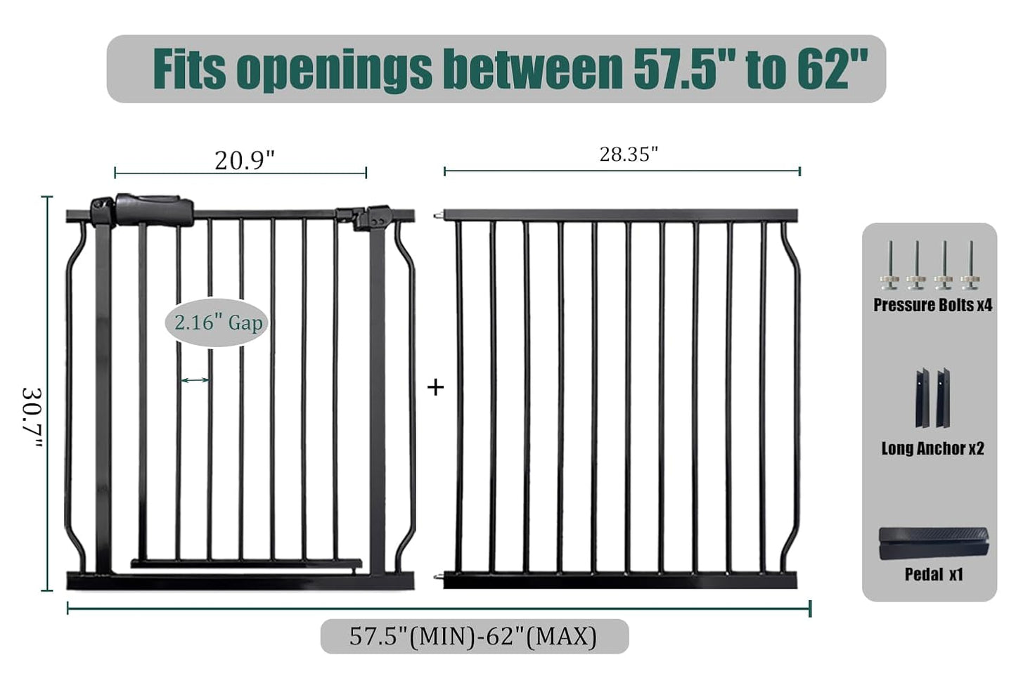 Extra Wide Baby Gate 85.8-90.5" Dog Gate Indoor Pressure Mounted No Drill Safety Gate for Large Entries, Kitchen,Stairs & Doorways, Black Metal Indoor Pet Gate for Kids & Dogs