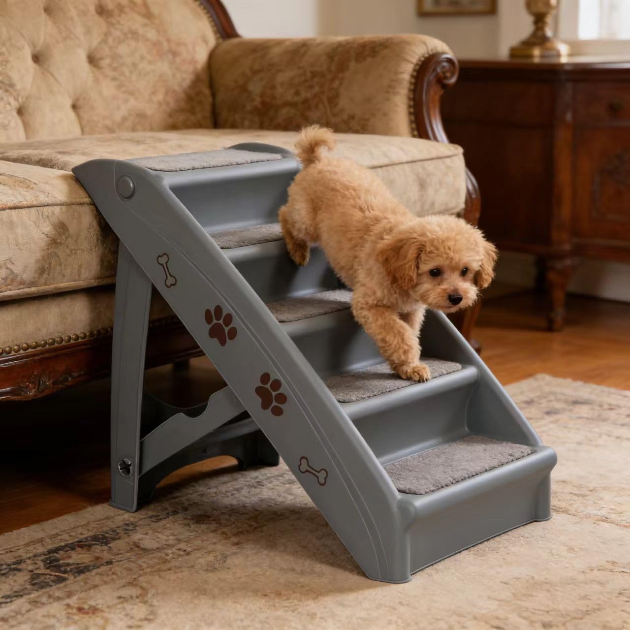ZENY Folding Dog Stairs, Portable Indoor/Outdoor Pet Steps for Bed, Couch, Car, Pet Stairs for Small Pet Dog/Cat