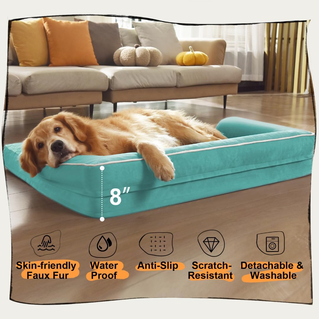 Large Dog Bed Orthopedic Washable - Beds Bolster - Medium XL XLarge Big Dogs - Memory Foam Couch Sofa - Waterproof with Removable Cover