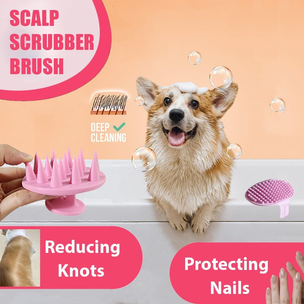 Dog Brush Grooming Kit 5PCS - Dog Brush for Shedding,Puppy Brush and Flea Comb for Dogs, Slicker Brush Comb and Dog Hair Brush Set Blue, Grooming at Home or Travel