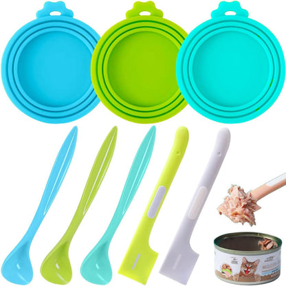 8 PACK Can Lids, Pet Food Can Cover and Food Mixing Spoons Food Canned Scoop, Fits Most Standard Size Dog and Cat Can Tops for Pet Cat Dog Feeding Can and Wet Food Storage