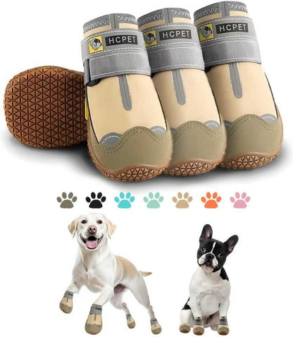 Hcpet Dog Shoes for Dogs, Dog Booties for Dogs, Anti-Slip Dog Boots & Paw Protectors for Hot Pavement Winter Snow Hiking with Reflective Straps Khaki Size 6, 4PCS