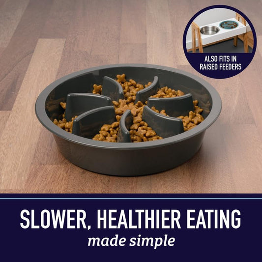Leash Boss Slow Feeder Dog Bowls (1.5 Cup) Puzzle Dog Food Bowl with Feeder Holes, Fits into Elevated Pet Feeders, Slow Eating for Large, Medium & Small Sized Breeds - Gray