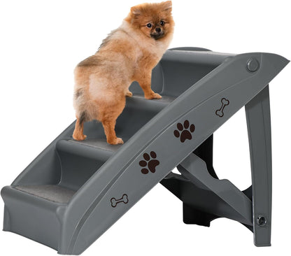 20" H 4-Step Dog Stairs for Small Dogs and Cats, Non-Slip Dog Steps for High Beds, Couch, Sofa, Sturdy Pet Steps (Tan)