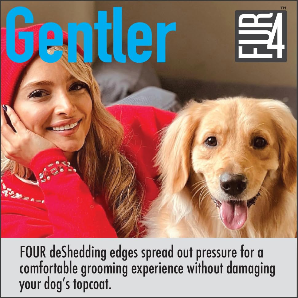 FUR4 deShedding Dog Brush for Long Hair Dogs – Pet Hair Brush with 4 Carbon Fiber Edges – deShedding Tool Removes Loose Fur – Gentle & Effective Dog Grooming Brush for Shedding