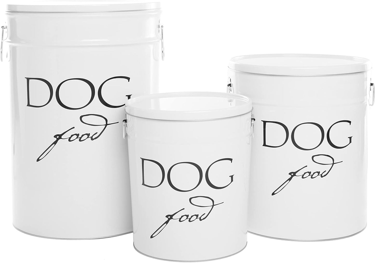 Harry Barker Bon Chien Dog Food Storage Canister – Large 11 gallon, Airtight Stainless Steel Pet Food Container, Stylish Kitchen Counter Dog Kibble Storage with Easy-Open Lid - White