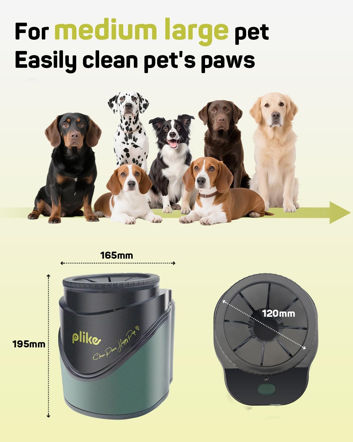 Plike Electric Dog Paw Cleaner for Medium & Large Dogs - Automatic Paw Washing Cup with Infrared Sensor, Gentle Silicone Brushes & Smart Drainage System, Two-Way Rotation Cleaning for Easy Cleaning