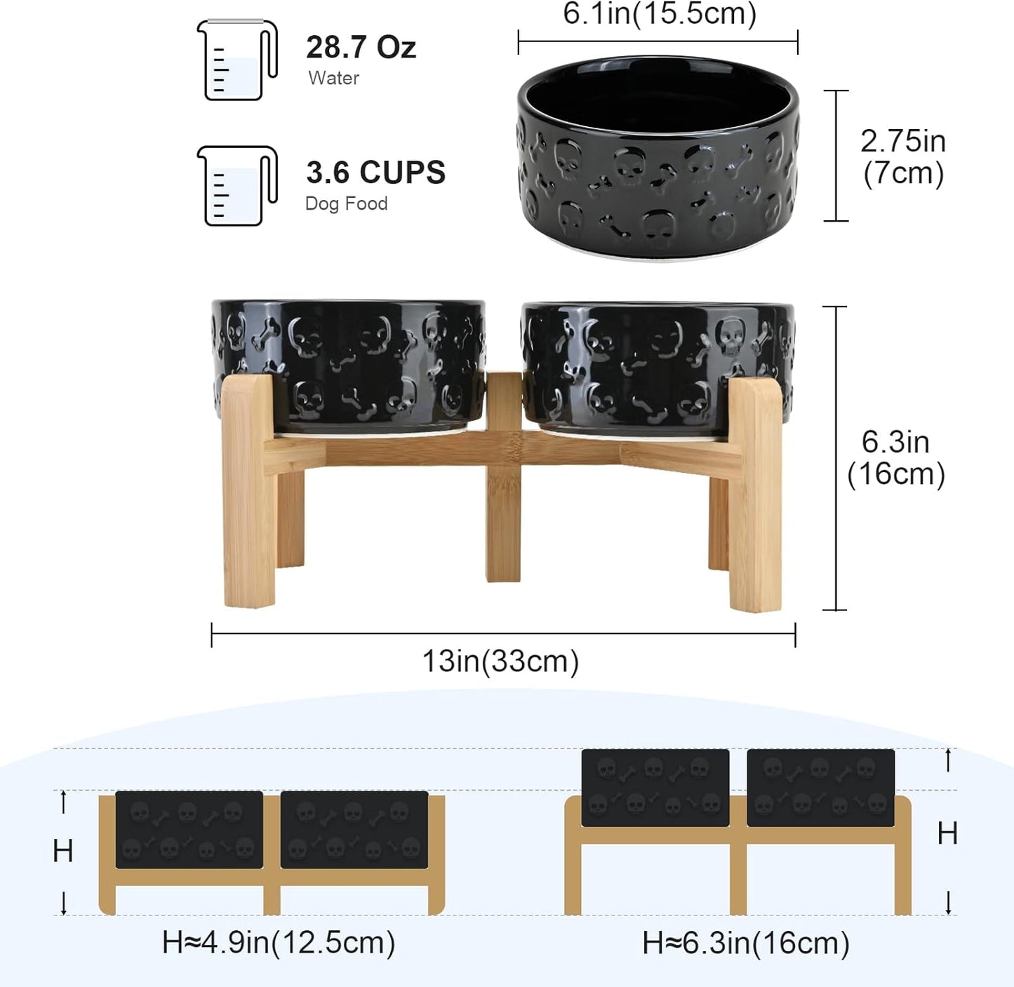 SPUNKYJUNKY Elevated Dog Bowls Ceramic, 6.1'' Dogs and Cat Food Water Bowls Raised with Non-Slip Bamboo Stand for Medium Sized Breed Microwave Dishwasher Safe - 28.7 OZ,Beige