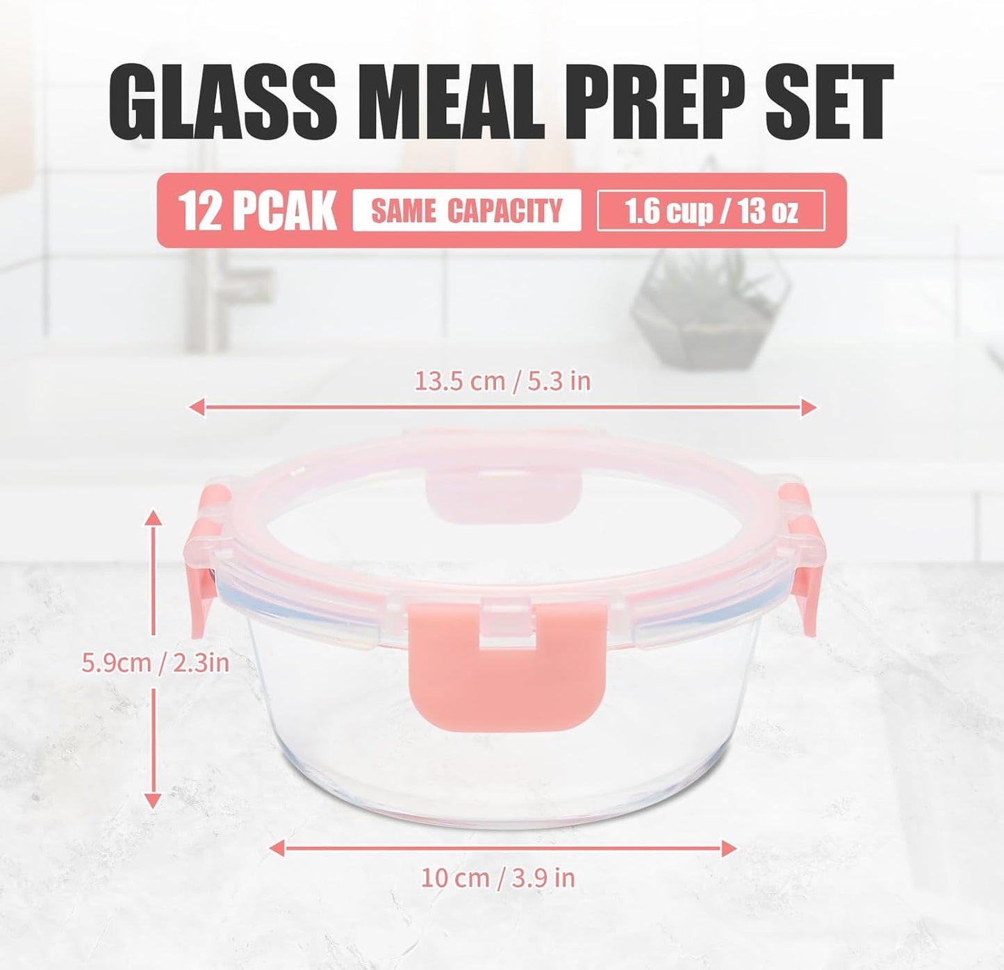 GULFLIN 24-Piece Small Glass Food Storage Containers with Lids Airtight, 1.5 Cup Meal Prep Containers Set, Microwave&Dishwasher Safe, Leak-Proof, BPA-Free, Grey