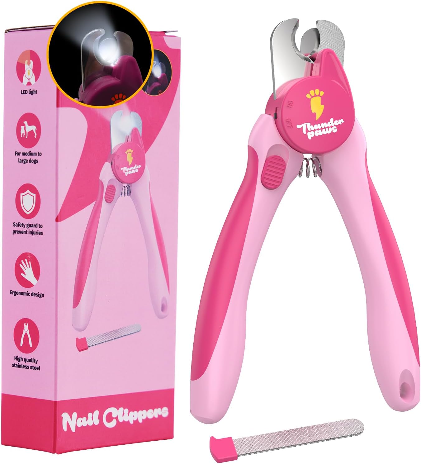 LED Dog Nail Clippers with Light, Trimmers with Protective Guard, Quick Sensor, Safety Lock and Nail File - Suitable for Large and Small Dogs & Cats (Yellow, LED)