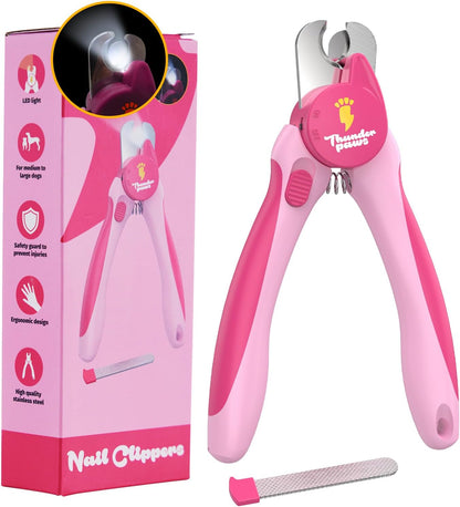 LED Dog Nail Clippers with Light, Trimmers with Protective Guard, Quick Sensor, Safety Lock and Nail File - Suitable for Large and Small Dogs & Cats (Yellow, LED)