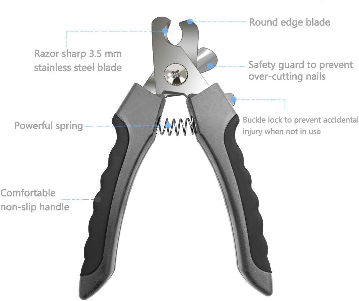 Pet Nail Clippers and Trimmers Set Safety Guard to Avoid Over Cutting Razor Sharp Blades Grooming Tool for All Small Large Dog Cat Red