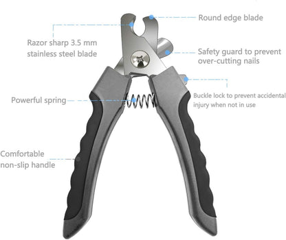 Pet Nail Clippers and Trimmers Set Safety Guard to Avoid Over Cutting Razor Sharp Blades Grooming Tool for All Small Large Dog Cat Red