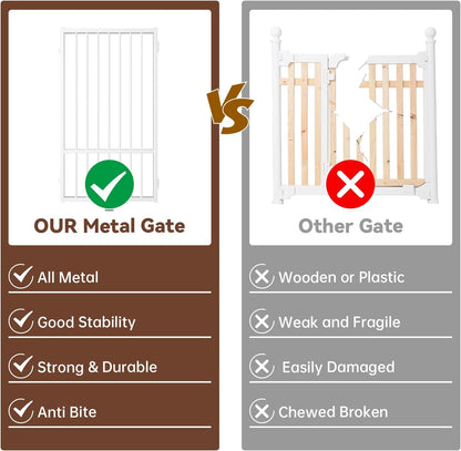 4 Panels Full Metal Freestanding Dog Gates with Door, 80” W x 32” H Folding Pet Gate Fence with Support Feet for Indoor,Stairs, Hallways and Doorways(Black)