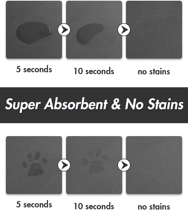 MontVoo Dog Food Mat-Pet Feeding Mat for Food and Water-No Stains Quick Dry Dispenser Cat Bowl Mat for Messy Drinkers(12"x19" Dark Grey)
