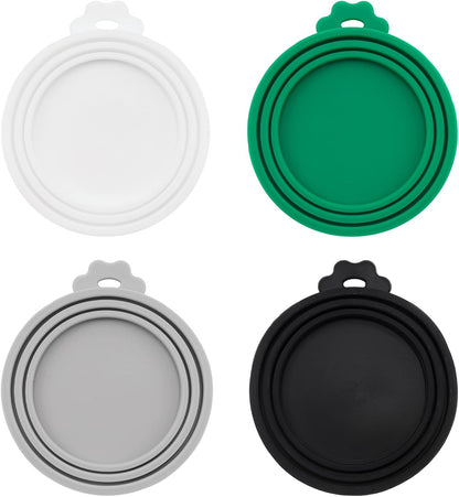 PINE & LINEN 4 Pcs 2.5inch Durable Pet Can Lids, Silicone Small Pet Can Covers Waterproof Cat Food Cans Lids for 3 oz Cat Food Cans（Yellow+Red+Pink+Blue）