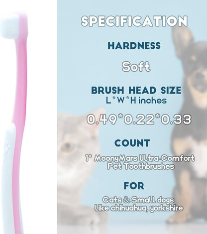 Small Dog Toothbrush, Cat & Puppy Tooth Brushing Kit, Ultra Soft & Mini Head Teeth Brush for Kitten & Tiny Pet, Doggy Toothbrushes Deep Dental Cleaning, 2 PCS - Pink Color