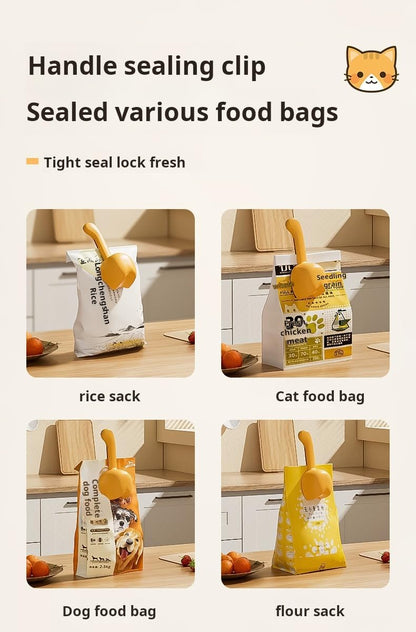 Pet Food Scoop with Measuring Scale, Long Handle Rice Scoop with Bag Clip, Multi-Purpose Measuring Cup for Dog Food, Cat Food, Rice, Grain, Kitchen Storage Scoop (Yellow)