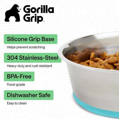 GORILLA GRIP Dog Bowls, Food Grade 304 Stainless Steel, Holds 2 Cups Each (16 fl oz) Food and Water Bowl for Feeding Dogs and Cats, Dishwasher Safe, Rust Resistant, BPA Free Rubber Base Set of 2 Black