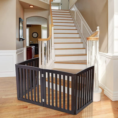Nouva 36" H Pet Gate, 3 Panels Indoor Foldable Dog Fence, Dog Gate for Stairs Doorways, Hardwood Pet Gate, Freestanding Pet Fence, White
