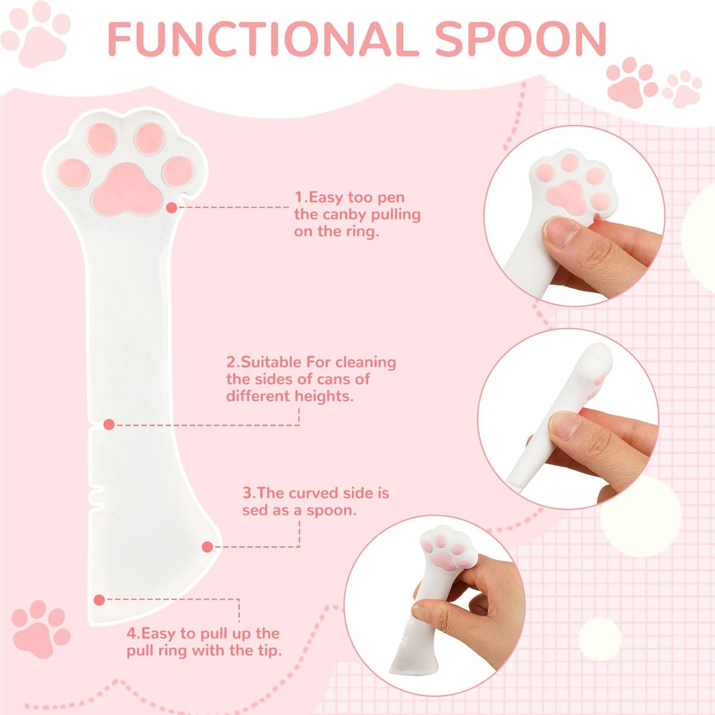6 PCS Silicone Pet Food Can Covers Lids Set, Multi-Function Cat & Dog Wet Food Can Lids with Stainless Steel Spoon, Built-in Opener, Paw-Shaped Spatula & Treat Squeezer