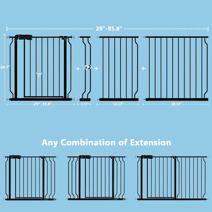 Extra Wide Baby Gate with Door, 52.76~62.2 Inch Wide Presure Mounted No Drill Metal Auto Close Child Gate for Stair Doorway - Indoor Outdoor Safty Gate for Toddler Dog Doggie, Black