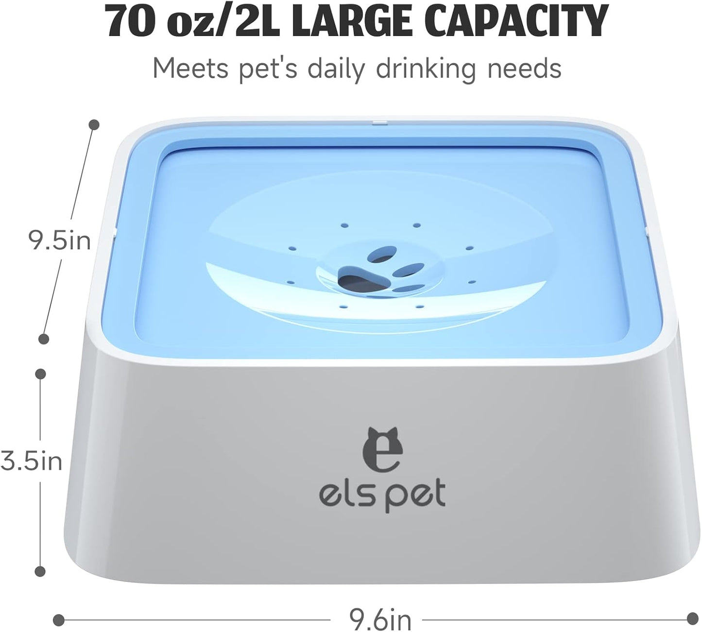 ELS PET Travel Bowl, No Spill, No Drip Slow Water Feeder/Dispenser for Dogs, Cats, 35oz/1L, Splash Proof Travel Bowl for Crate and Car, Keeps Floor & Beard Dry, Dishwasher Safe (Grey)
