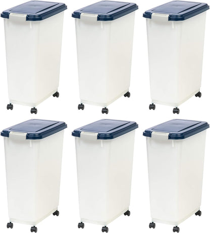 IRIS USA Dog Food Storage Container, 2 Pack, Up to 30 lbs Each, Airtight Seal for Freshness, Wheels for Rolling, Easy One Hand Opening, Made in USA, BPA Free, Clear/Black