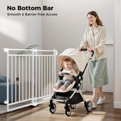 COMOMY 27.5-43" Baby Gate No Bottom Bar for Stairs and Doorways, 2-in-1 Auto Close Dog Gate Indoor for the House, Hardware Mounted Pet Gate with Large Walk Thru Door, Child Safety Gate for Dogs, Black