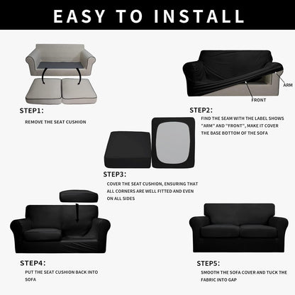 Easy-Going 100% Dual Waterproof 4 Pieces Stretch Soft Couch Cover for Dogs, Sofa Slipcover for 3 Separate Cushion Couch Leakproof Furniture Protector for Kids, Pets Dark Gray