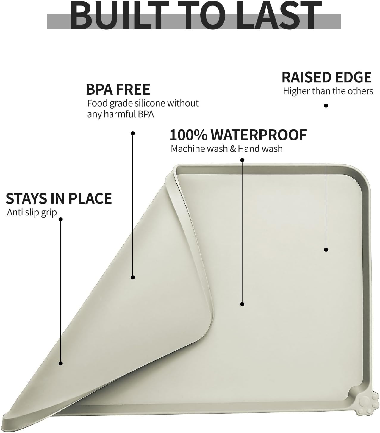 Reopet Waterproof Pet Feeding Mat, Non-Slip Silicone Placemats for Dog Cat Food and Water Bowl, High Raised Edges to Prevent Spills and Protect Floors