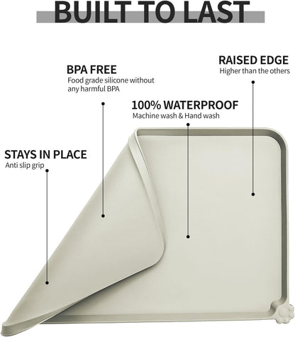 Reopet Waterproof Pet Feeding Mat, Non-Slip Silicone Placemats for Dog Cat Food and Water Bowl, High Raised Edges to Prevent Spills and Protect Floors