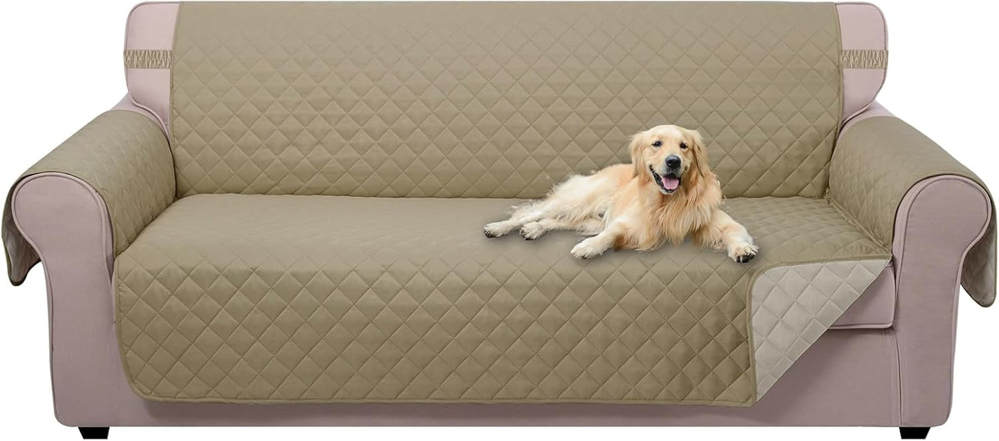 U-NICE HOME Reversible Sofa Cover Washable Couch Cover for Dogs Friendly with Elastic Straps Water Repellent Furniture Protector for 3 Cushion Couch (Sofa, Coffee/Beige) - Colors B