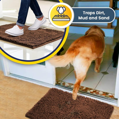 Muddy Mat® Pack of 3 Highly Absorbent Microfiber Dog Door Mat and Pet Rug, Non Slip Thick Washable Area Mat Soft Chenille for Kitchen Bathroom Bedroom and Outdoor - Beige Small, Medium & Large