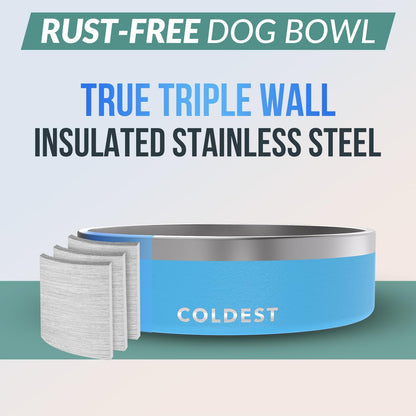 Coldest Dog Bowl - Anti Rust Metal, Non Slip, 3 Layers Insulated Stainless Steel Dog Bowls - Spill Proof & Heavy Duty - Water Bowl for Dogs, Cats & Pets, Dish Washer Safe (21 oz, Stealth Black)