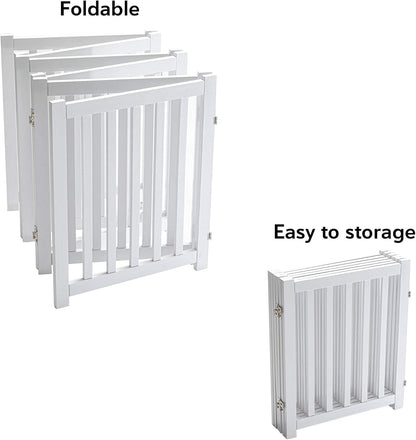 LZRS 2-Panel Wooden Free Standing Foldable Dog Gate Indoor – Solid Hardwood 24" High, Step-Over Safety Pet Gate for Doorways, Stairs & Small Spaces - Indoor Use, White