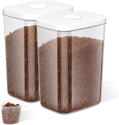 6 lbs Airtight Dog Cat Food Storage Container and Dog Treat Containers BPA-Free, PET Clear Stackable Pet Storage Bin, 1-Cup Scoop, 1-Sponge cleaning brush, Pop Top, With handle, Easy Mobility-Medium
