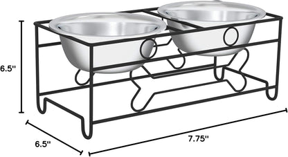 Set of 2 Stainless Steel Dog Bowls - 40oz Pet Bowls with Decorative Dog Food Stand - Metal Food and Water Dishes for Large Pets - Puppy Essentials by PETMAKER (Silver/Black)