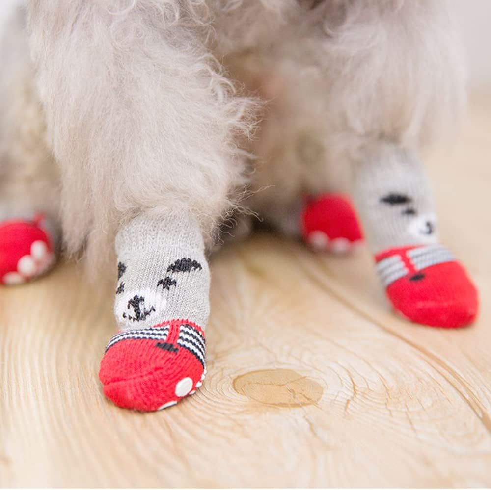 4 Pairs Dog Socks for Small Dogs, Anti Slip Dog Socks, Dog Grip Socks, Soft Pet Puppy Doggie Socks to Prevent Licking, Non Slip Paw Protection for Hardwood Floors Indoor Outdoor (S)