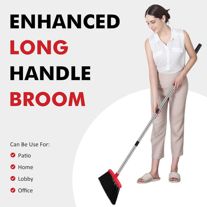 Heavy Duty Broom, 55 Inch Long Handle Outdoor Large Angle Brooms, Commercial Broom for Sweeping Indoor, for Home Garage Kitchen Office Courtyard Lobby Patio Lawn Concrete