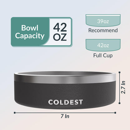 Coldest Dog Bowl - Anti Rust Metal, Non Slip, 3 Layers Insulated Stainless Steel Dog Bowls - Spill Proof & Heavy Duty - Water Bowl for Dogs, Cats & Pets, Dish Washer Safe (21 oz, Stealth Black)