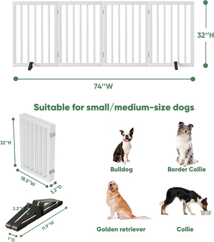 Freestanding Foldable Dog Gate - 4 Panel Room Divider with Metal Support Feet (Black)