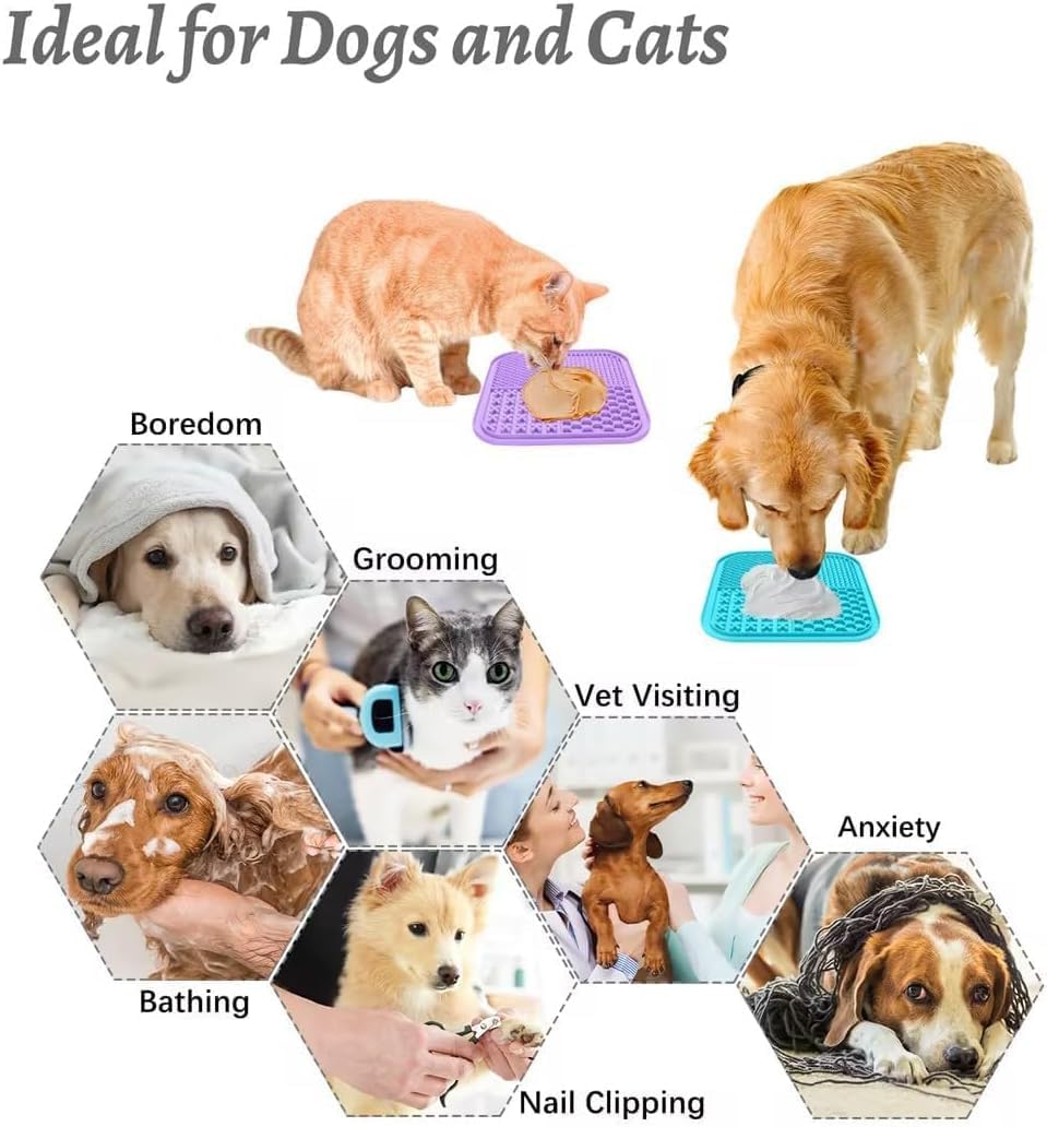 MateeyLife 2PCS Large Lick Mat for Dogs with Suction Cups, Slow Feeder Bowls, Cat Lick Mat for Anxiety Relief, Dog Toys to Keep Them Busy, Enrichment Toys for Bathing, Cat Licking Pad for Boredom