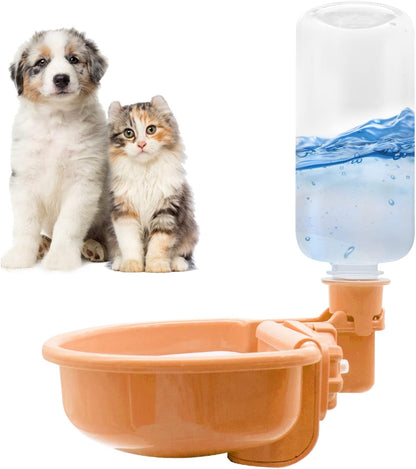 VANNON 16oz Pet Water Bottle, Gravity Dog Water Bowl Dispenser for Cage, Anti-Overflow Water Dispenser for Small Dogs, Cats, Rabbits and Other Small Animals, BPA Free, Grey
