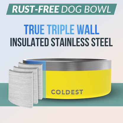 Coldest Dog Bowl - Anti Rust Metal, Non Slip, 3 Layers Insulated Stainless Steel Dog Bowls - Spill Proof & Heavy Duty - Water Bowl for Dogs, Cats & Pets, Dish Washer Safe (21 oz, Stealth Black)
