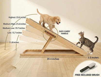 3 Steps Wood Pet Stairs & Ramp for Small and Medium Dogs and Cats, Portable Ramp Pets 2-in-1 Foldable, Non-Slip Pet Ladder for Tall Beds, Sofa, Cars, Holds Up to 220 lbs (3 Steps)