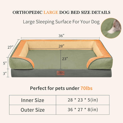 Comfort Expression Orthopedic Dog Bed for Extra Large Dogs 42x30 Inch, Waterproof Egg Crate Foam XL Pet Bed with Removable Bolsters, Dog Couch with Washable Cover & Non-Slip Bottom, Grey - Colors A