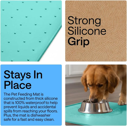 GORILLA GRIP 100% Waterproof Raised Edge BPA Free Silicone Pet Feeding Mat, Dog Cat Food Mats Contain Spills Protects Floors, Placemats for Cats and Dogs Water Bowl, 18.5x11.5, Gray
