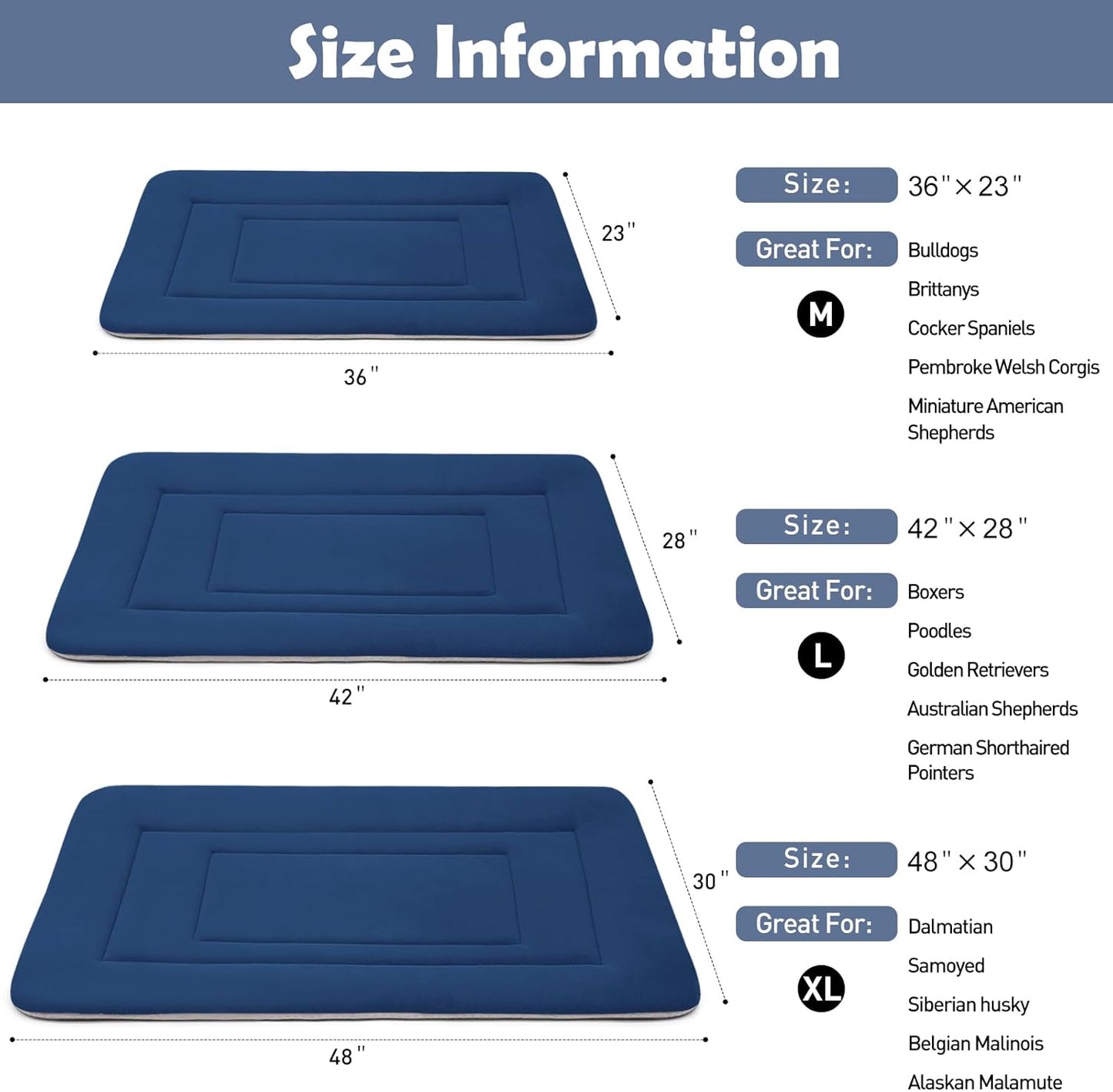 Dog Bed Soft Dog Crate Bed Pad Mat, 42 in Non Slip Bottom Washable Beds for Large Dogs, Pet Bed Mattress Kennel Pad, Dark Gray